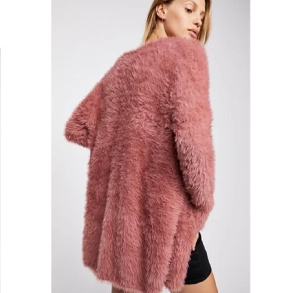 Free People Fuzzy Faux Fur Open Cardigan Dusty Pink Size Extra Small - Picture 2 of 9